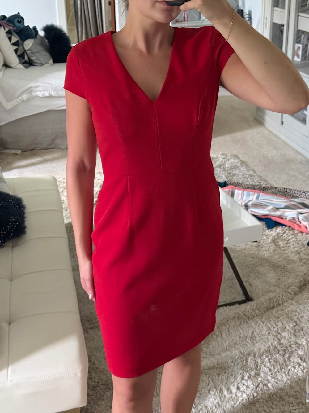 Adrianna Papell Women's Red V-Neck Sheath Dress
